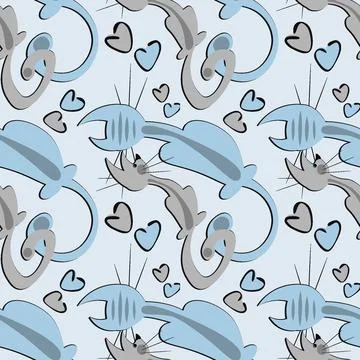 Seamless pattern, endless texture on a square background - stylized cats in l Stock Illustration