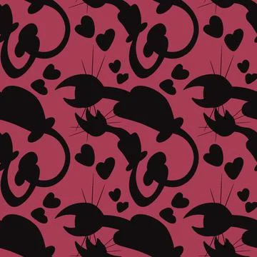 Seamless pattern, endless texture on a square background - stylized cats in l Stock Illustration