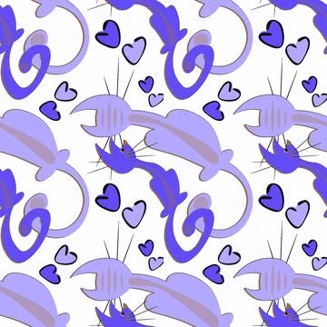 Seamless pattern, endless texture on a square background - stylized cats in l Stock Illustration