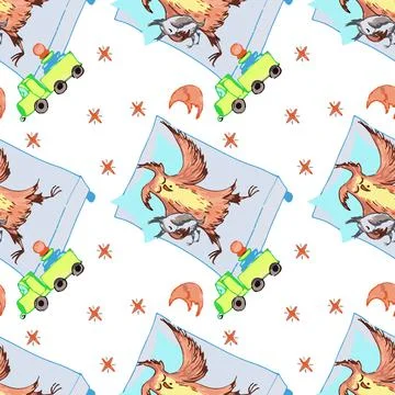 Seamless pattern, endless texture on a square background - On the bed sleep o Illustrazione stock