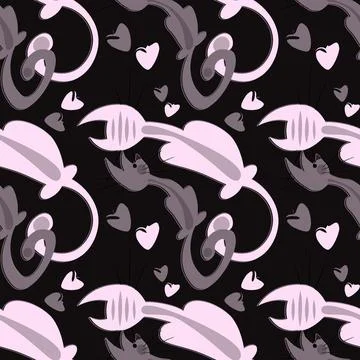 Seamless pattern, endless texture on a square background - stylized cats in l イラスト素材