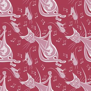 Seamless pattern, endless texture on a square background - cat with guitar an Illustrazione stock