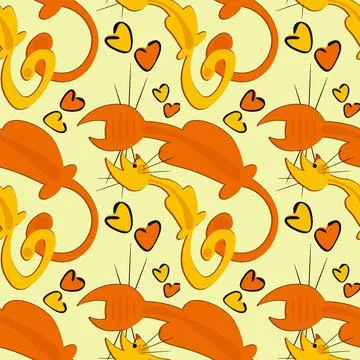 Seamless pattern, endless texture on a square background - stylized cats in l 스톡 일러스트