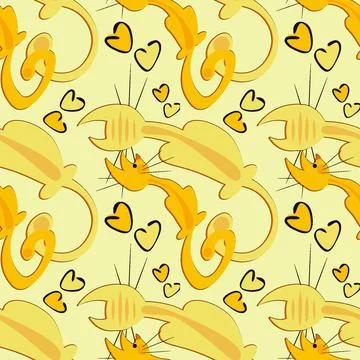 Seamless pattern, endless texture on a square background - stylized cats in l 스톡 일러스트