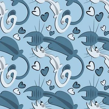Seamless pattern, endless texture on a square background - stylized cats in love Illustrazione stock