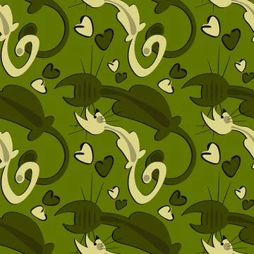 Seamless pattern, endless texture on a square background - stylized cats in l Stock Illustration