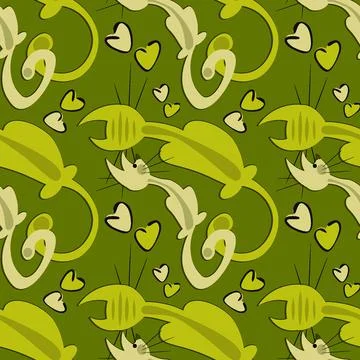 Seamless pattern, endless texture on a square background - stylized cats in l Stock Illustration