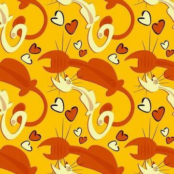 Seamless pattern, endless texture on a square background - stylized cats in l Stock Illustration