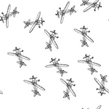 Seamless pattern engine model airplane sketch hand drawn Stock Illustration