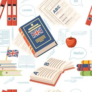 Seamless pattern English language courses online education concept or transla Stock Illustration