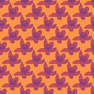 Seamless pattern engraved flower. Vintage background floral in hand drawn sty Stock Illustration