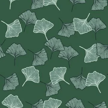 Seamless pattern engraved leaves Ginkgo Biloba. Vintage background botanical  Stockillustratie