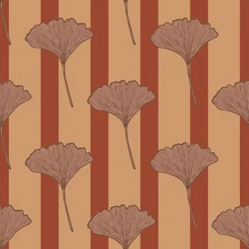 Seamless pattern engraved leaves Ginkgo Biloba. Vintage background botanical  Illustrazione stock