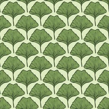 Seamless pattern engraved leaves Ginkgo Biloba. Vintage background botanical  Stock Illustration