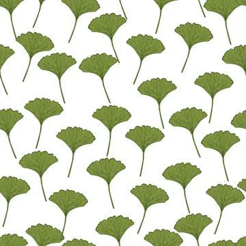 Seamless pattern engraved leaves Ginkgo Biloba. Vintage background botanical  Stock Illustration