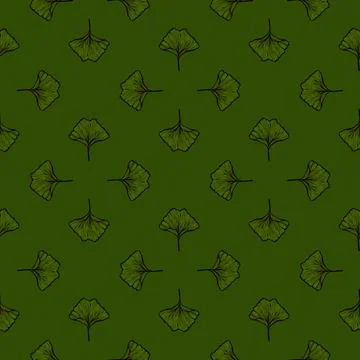 Seamless pattern engraved leaves Ginkgo Biloba. Vintage background botanical  库存插图