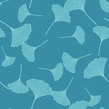 Seamless pattern engraved leaves Ginkgo Biloba. Vintage background botanical  Stock Illustration