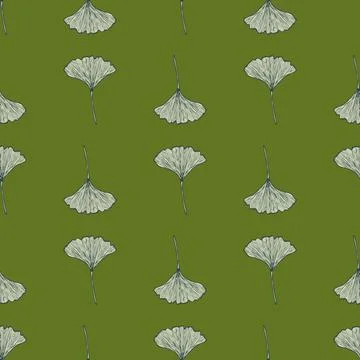 Seamless pattern engraved leaves Ginkgo Biloba. Vintage background botanical  Stock Illustration