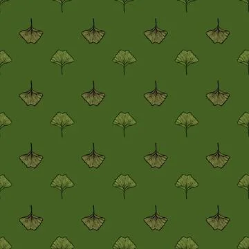 Seamless pattern engraved leaves Ginkgo Biloba. Vintage background botanical  Stock Illustration