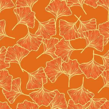 Seamless pattern engraved leaves Ginkgo Biloba. Vintage background botanical  Stock Illustration