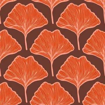 Seamless pattern engraved leaves Ginkgo Biloba. Vintage background botanical  Stock Illustration