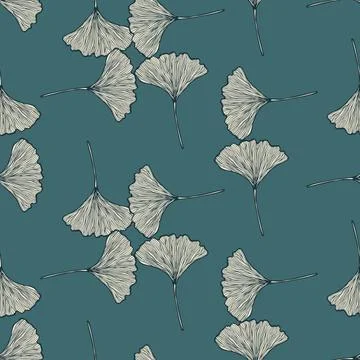 Seamless pattern engraved leaves Ginkgo Biloba. Vintage background botanical  Stock Illustration