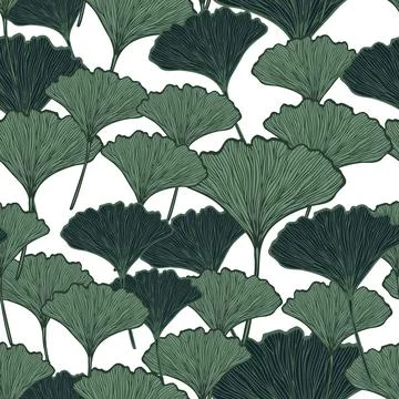 Seamless pattern engraved leaves Ginkgo Biloba. Vintage background botanical  Stockillustratie