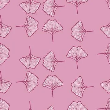 Seamless pattern engraved leaves Ginkgo Biloba. Vintage background botanical  Stock Illustration