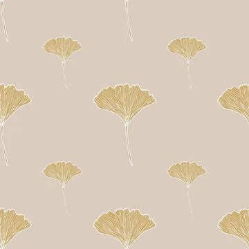 Seamless pattern engraved leaves Ginkgo Biloba. Vintage background botanical  Stock Illustration
