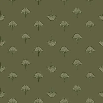 Seamless pattern engraved leaves Ginkgo Biloba. Vintage background botanical  Stockillustratie