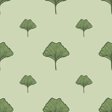 Seamless pattern engraved leaves Ginkgo Biloba. Vintage background botanical  Stock Illustration