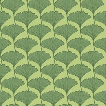 Seamless pattern engraved leaves Ginkgo Biloba. Vintage background botanical  Stockillustratie