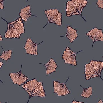 Seamless pattern engraved leaves Ginkgo Biloba. Vintage background botanical  Stock Illustration
