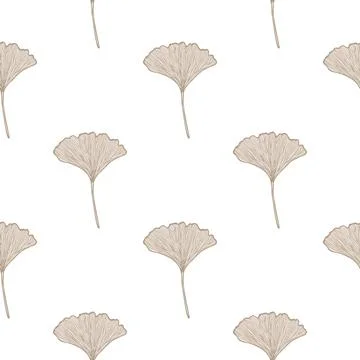 Seamless pattern engraved leaves Ginkgo Biloba. Vintage background botanical  Illustrazione stock