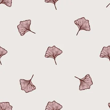 Seamless pattern engraved leaves Ginkgo Biloba. Vintage background botanical  イラスト素材
