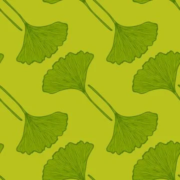 Seamless pattern engraved leaves Ginkgo Biloba. Vintage background botanical  Stockillustratie