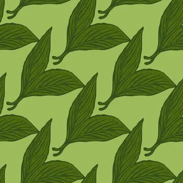 Seamless pattern engraved leaves. Vintage background of tea leaf in hand draw Stock Illustration