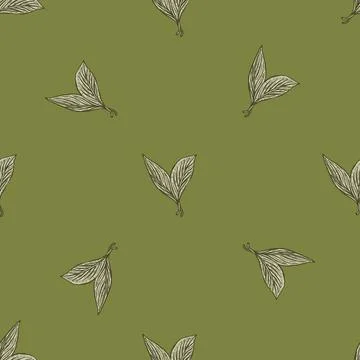 Seamless pattern engraved leaves. Vintage background of tea leaf in hand draw Stock Illustration