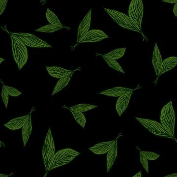 Seamless pattern engraved leaves. Vintage background of tea leaf in hand draw Stock Illustration