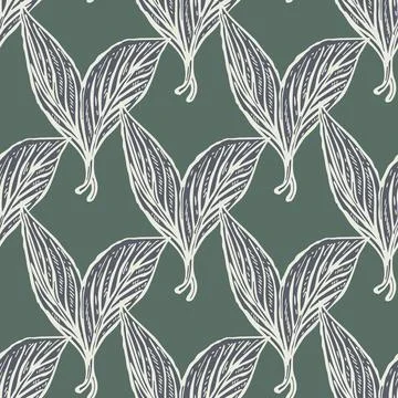 Seamless pattern engraved leaves. Vintage background of tea leaf in hand draw Stock Illustration