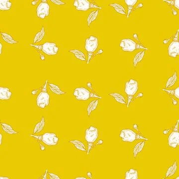 Seamless pattern engraved lemon on branch with leaves. Vintage background lim Stock Illustration