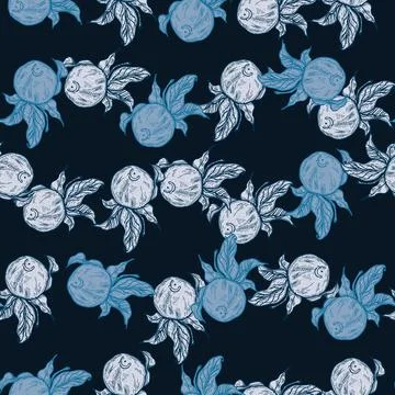 Seamless pattern engraved lemon on twig with leaves. Vintage background citru Stock Illustration