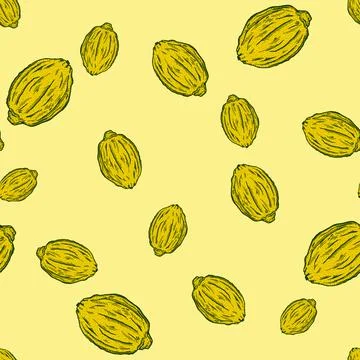 Seamless pattern engraved lemons. Vintage background citrus fruit in hand dra Stock Illustration