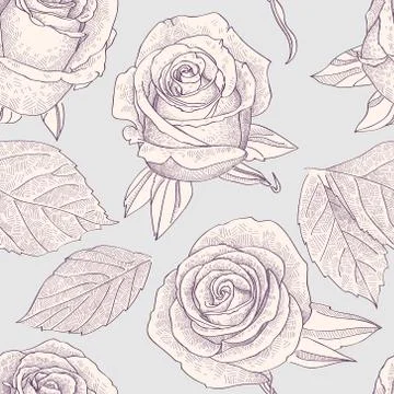Seamless pattern with engraved roses Stock Illustration