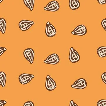 Seamless pattern engraved seeds. Vintage background plants kernels in hand dr Stock Illustration