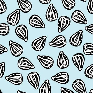 Seamless pattern engraved seeds. Vintage background plants kernels in hand dr Stock Illustration
