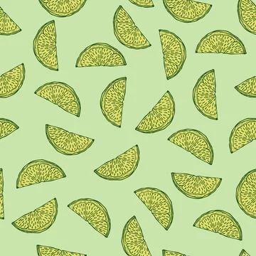 Seamless pattern engraved slice lemon. Vintage background piece lemon or lime Stock Illustration