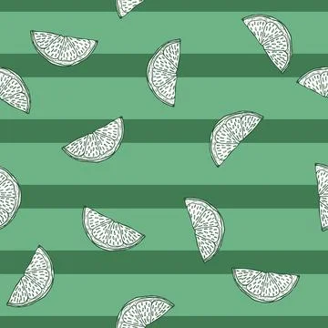 Seamless pattern engraved slice lemon. Vintage background piece lemon or lime Stock Illustration