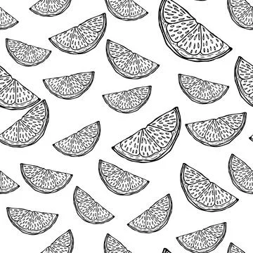 Seamless pattern engraved slice lemon. Vintage background piece lemon or lime Illustrazione stock
