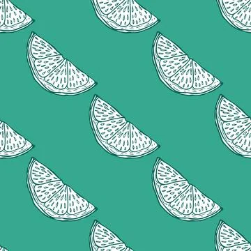 Seamless pattern engraved slice lemon. Vintage background piece lemon or lime Stock Illustration
